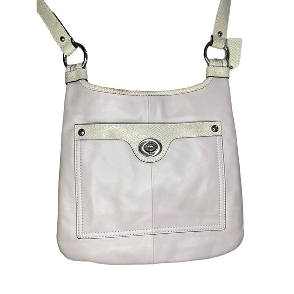 COACH F16533 Penelope Lavender Leather Snakeskin Trim Crossbody Purse Bag - Picture 3 of 13